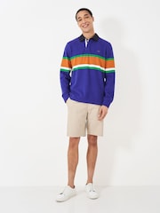 Crew Clothing Company Blue Long Sleeve Embroidered Stripe Rugby 100% Cotton Shirt - Image 4 of 5