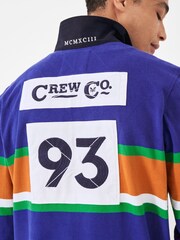 Crew Clothing Company Blue Long Sleeve Embroidered Stripe Rugby 100% Cotton Shirt - Image 5 of 5