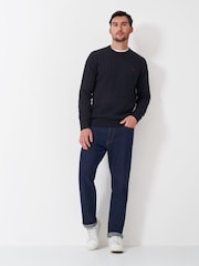 Crew Clothing Blue Grey 100% Cotton Oarsman Cable Knit Crew Neck Jumper - Image 1 of 5