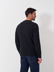 Crew Clothing Blue Grey 100% Cotton Oarsman Cable Knit Crew Neck Jumper - Image 2 of 5