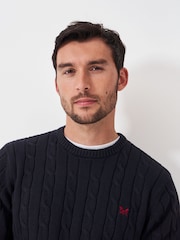 Crew Clothing Blue Grey 100% Cotton Oarsman Cable Knit Crew Neck Jumper - Image 4 of 5