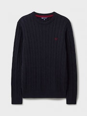Crew Clothing Blue Grey 100% Cotton Oarsman Cable Knit Crew Neck Jumper - Image 5 of 5