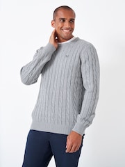 Crew Clothing Grey 100% Cotton Oarsman Cable Knit Crew Neck Jumper - Image 1 of 5
