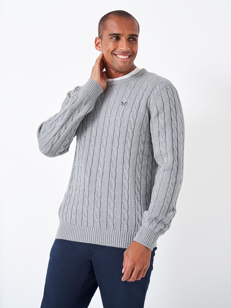 Crew Clothing Grey 100% Cotton Oarsman Cable Knit Crew Neck Jumper - Image 1 of 5