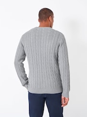 Crew Clothing Grey 100% Cotton Oarsman Cable Knit Crew Neck Jumper - Image 2 of 5
