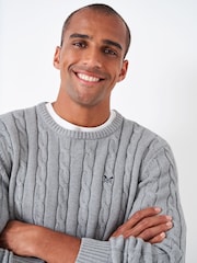 Crew Clothing Grey 100% Cotton Oarsman Cable Knit Crew Neck Jumper - Image 4 of 5