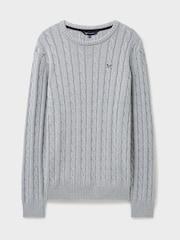 Crew Clothing Grey 100% Cotton Oarsman Cable Knit Crew Neck Jumper - Image 5 of 5