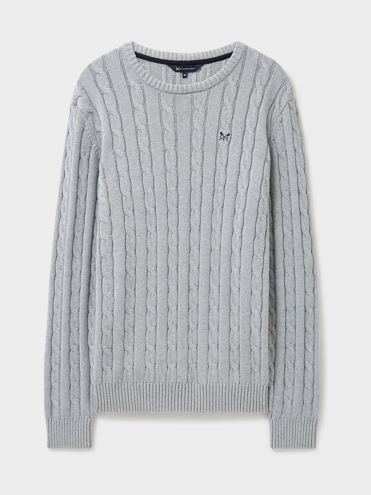 Crew Clothing Grey 100% Cotton Oarsman Cable Knit Crew Neck Jumper - Image 5 of 5