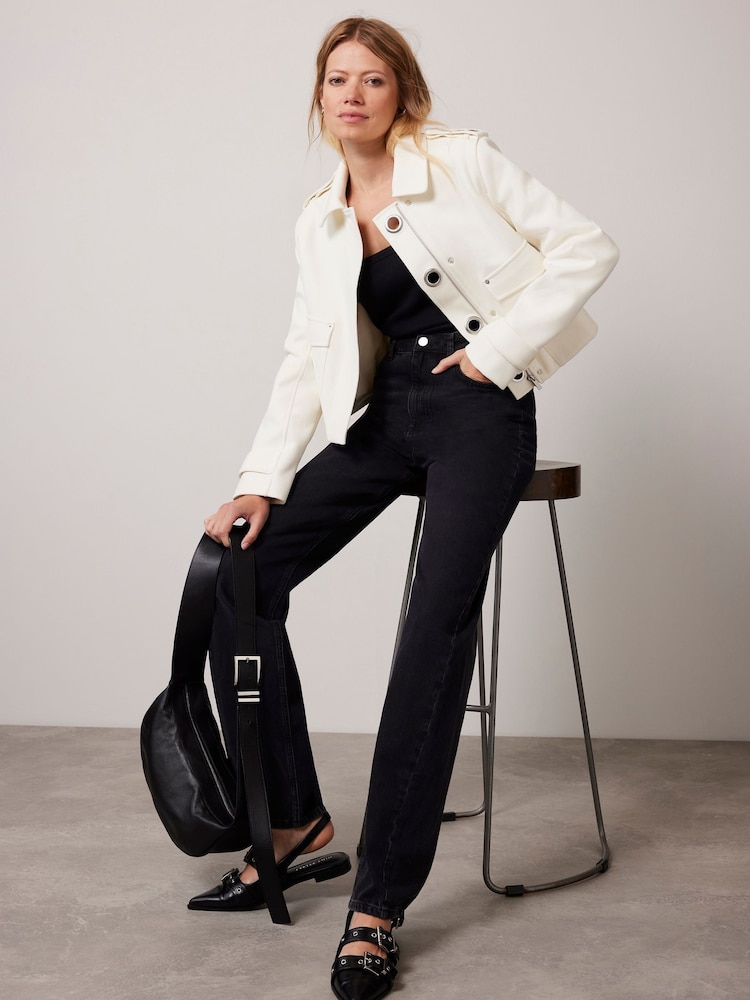 Mint Velvet Cream Eyelet Detail Jacket - Image 1 of 9