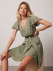 Mint Velvet Green Dark Wrap Mini Dress - Image 2 of 7