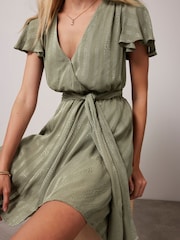 Mint Velvet Green Dark Wrap Mini Dress - Image 3 of 7
