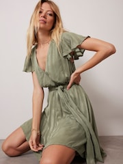 Mint Velvet Green Dark Wrap Mini Dress - Image 4 of 7