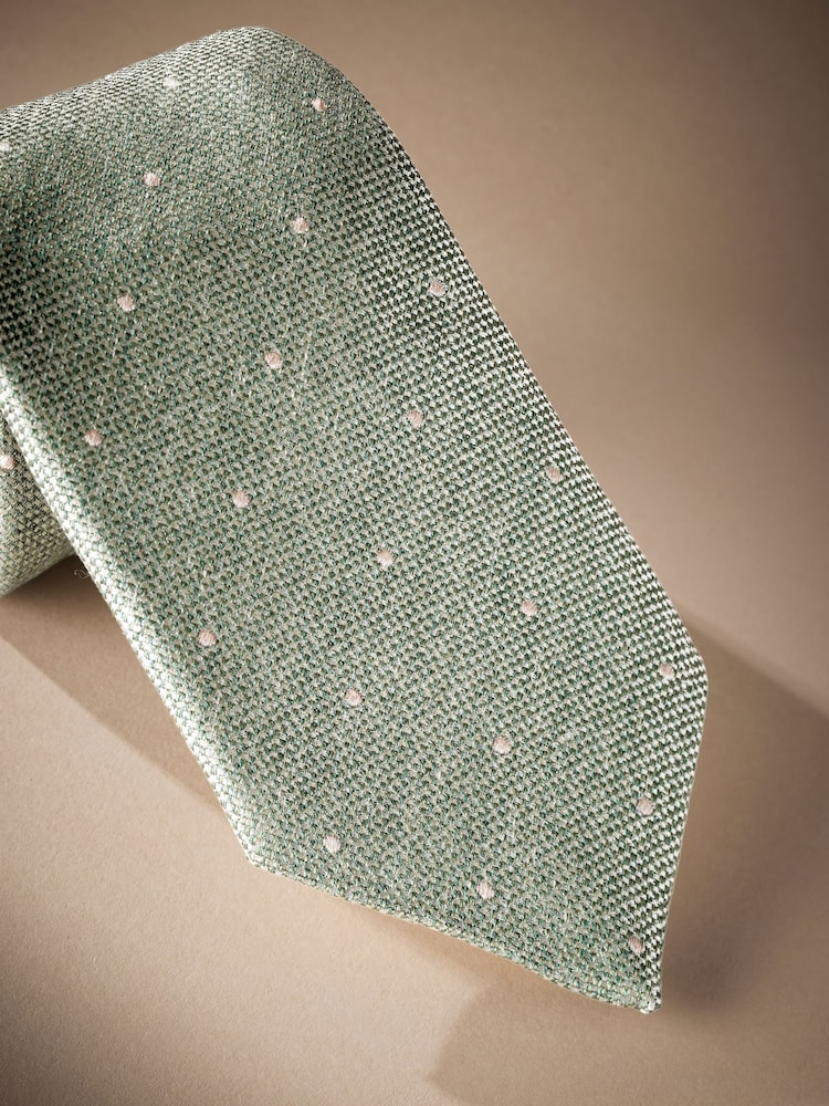 Vert sauge/marron neutre - Cravate à pois Signature Made In Italy - Image 3 of 4