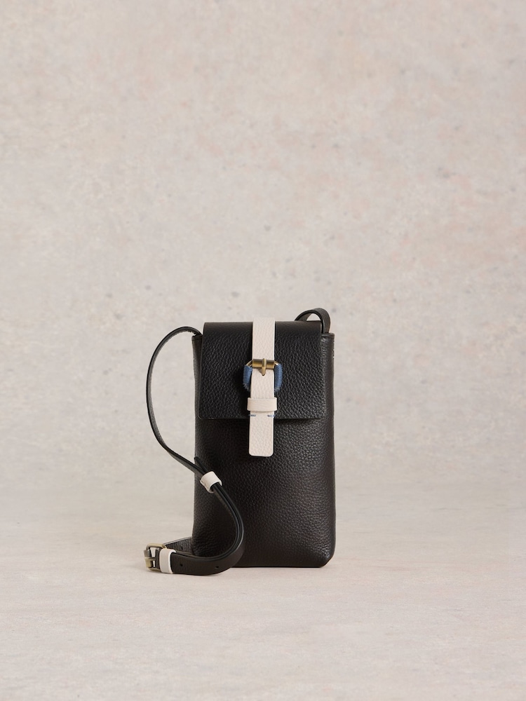 White Stuff Black Clara Buckle Leather Phone Bag - Image 4 of 4