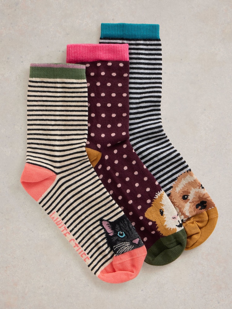 White Stuff Natural Pet Pals Ankle Sock 3 Pack - Image 1 of 2