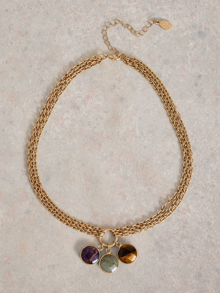 White Stuff Gold Tone Iris Drop Stone Necklace - Image 2 of 3