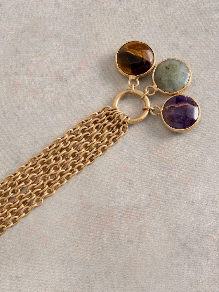White Stuff Gold Tone Iris Drop Stone Necklace - Image 3 of 3