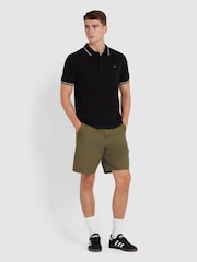 Farah Alvin Langärmeliges schwarzes Polo-Shirt mit Kragen mit Zierstreifen - Bild 2 von 5