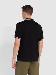 Farah Alvin Langärmeliges schwarzes Polo-Shirt mit Kragen mit Zierstreifen - Bild 3 von 5