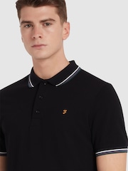 Farah Alvin Langärmeliges schwarzes Polo-Shirt mit Kragen mit Zierstreifen - Bild 4 von 5