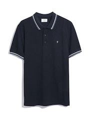 Farah Alvin Langärmeliges schwarzes Polo-Shirt mit Kragen mit Zierstreifen - Bild 5 von 5