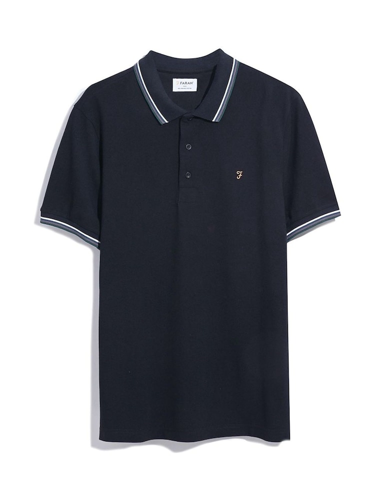Farah Alvin Langärmeliges schwarzes Polo-Shirt mit Kragen mit Zierstreifen - Bild 5 von 5