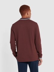 Farah Red Alvin Tipped Collar Long Sleeve Polo Shirt - Image 3 of 5