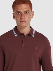 Farah Red Alvin Tipped Collar Long Sleeve Polo Shirt - Image 4 of 5