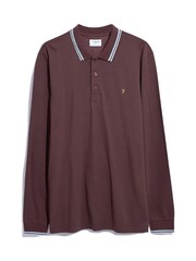 Farah Red Alvin Tipped Collar Long Sleeve Polo Shirt - Image 5 of 5