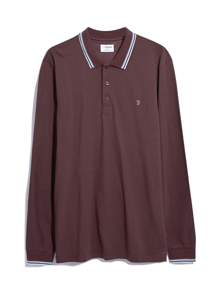 Farah Red Alvin Tipped Collar Long Sleeve Polo Shirt - Image 5 of 5