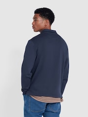 Farah Blue Creston Quarter Zip Long Sleeve Rugby Polo Shirt - Image 3 of 5