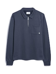 Farah Blue Creston Quarter Zip Long Sleeve Rugby Polo Shirt - Image 5 of 5