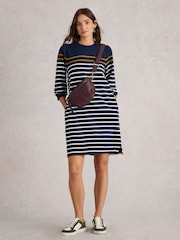 White Stuff Blue Amy Stripe 100% Cotton Dress - Image 1 of 6