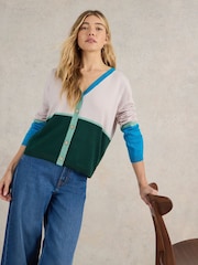 White Stuff Natural Colour Block Merino Cardigan - Image 1 of 6