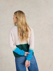 White Stuff Natural Colour Block Merino Cardigan - Image 3 of 6