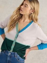 White Stuff Natural Colour Block Merino Cardigan - Image 4 of 6