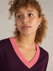 White Stuff Purple Maggie V-Neck Jumper - Image 4 of 6