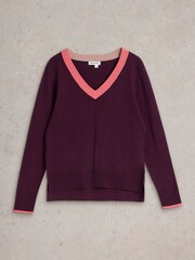 White Stuff Purple Maggie V-Neck Jumper - Image 5 of 6