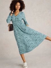 White Stuff Blue Megan Jersey Midi Dress - Image 3 of 6