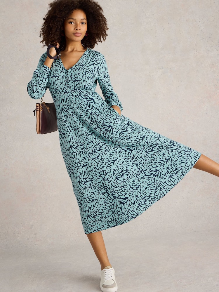 White Stuff Blue Megan Jersey Midi Dress - Image 3 of 6