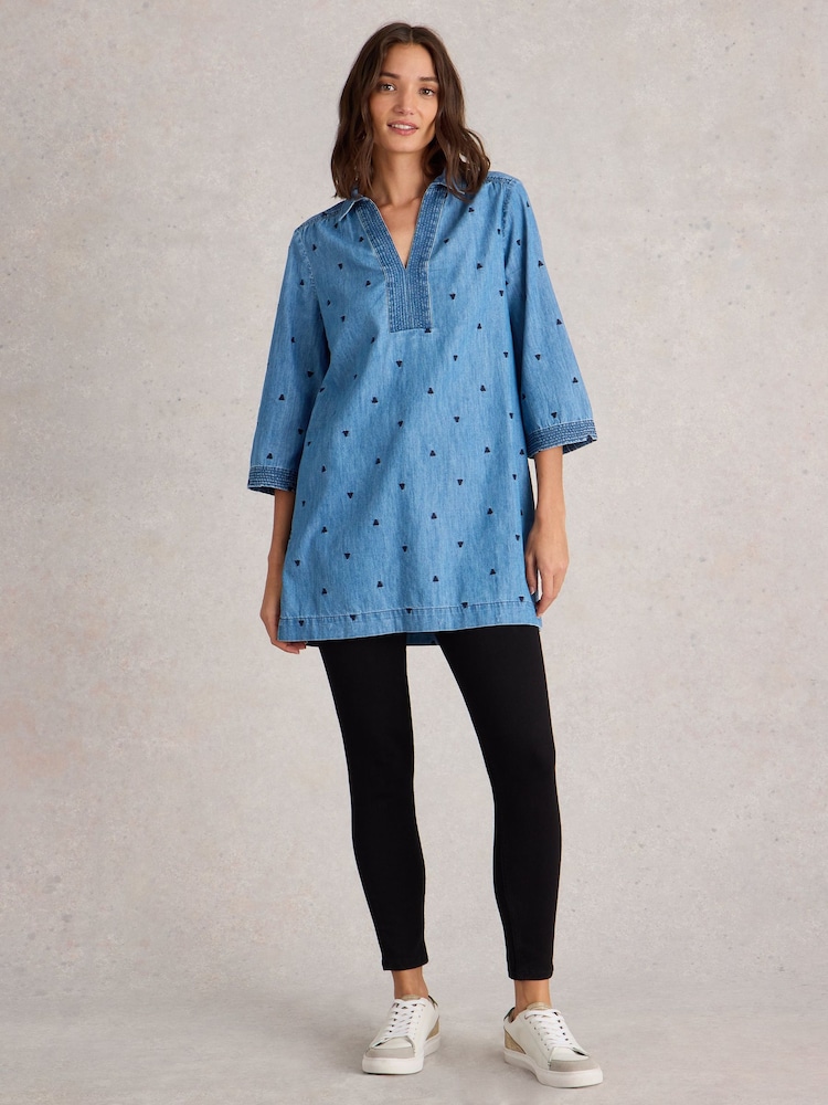 White Stuff Blue Blaire Denim Embroidered Tunic - Image 1 of 6