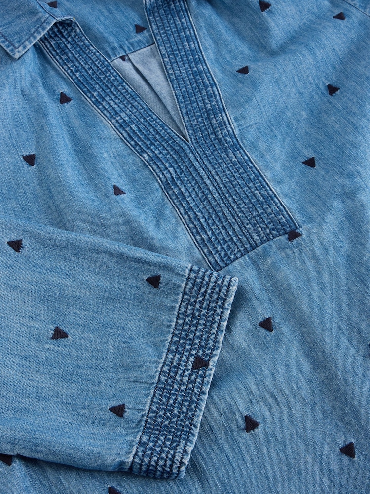 White Stuff Blue Blaire Denim Embroidered Tunic - Image 6 of 6