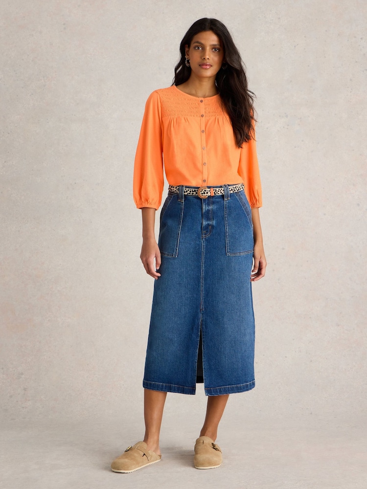 White Stuff Orange Daniella Shirred Top - Image 1 of 6
