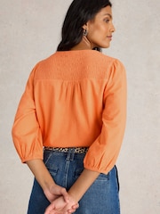 White Stuff Orange Daniella Shirred Top - Image 2 of 6