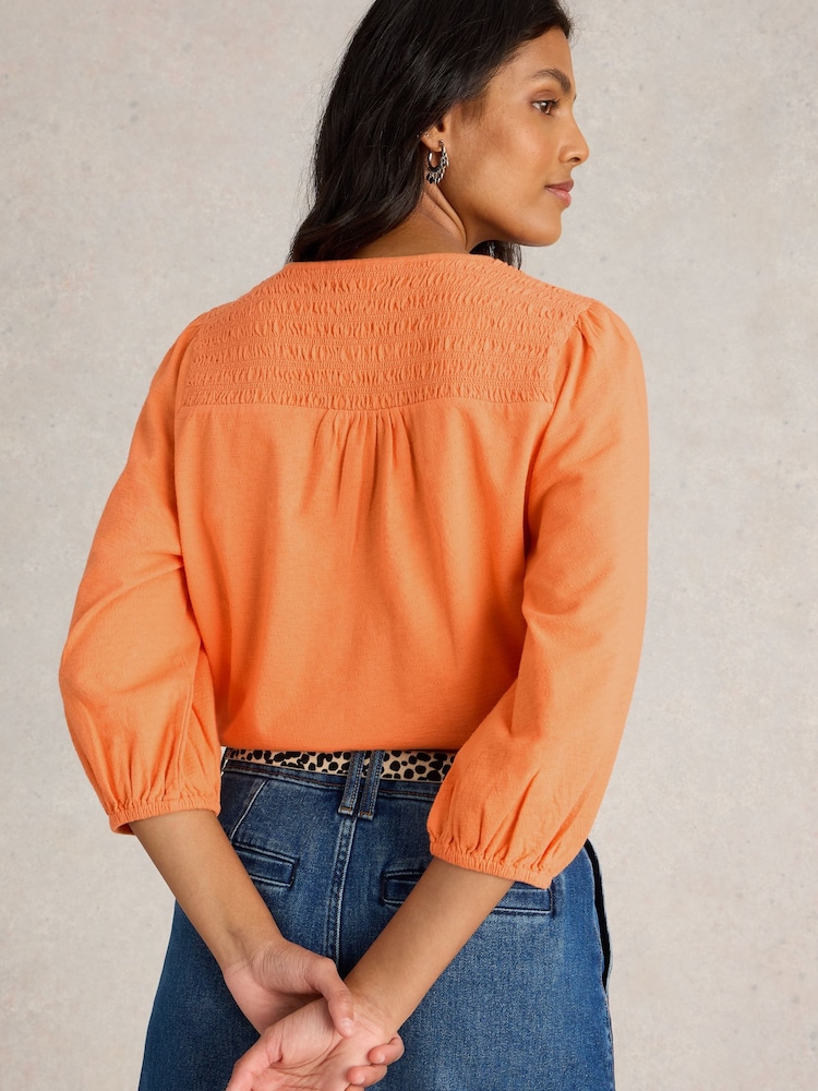 White Stuff Orange Daniella Shirred Top - Image 2 of 6