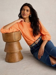 White Stuff Orange Daniella Shirred Top - Image 3 of 6