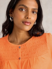 White Stuff Orange Daniella Shirred Top - Image 4 of 6