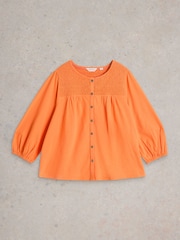 White Stuff Orange Daniella Shirred Top - Image 5 of 6