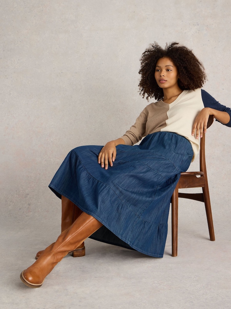 White Stuff Blue Jenna Denim Tiered Skirt - Image 2 of 6