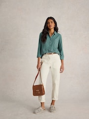 White Stuff Green Missy Longline Mix 100% Cotton Shirt - Image 1 of 6